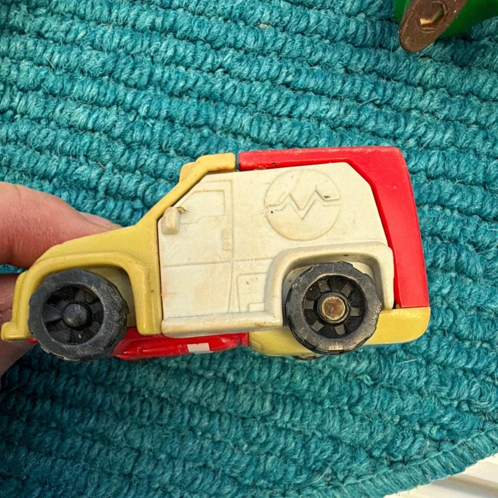 Vintage Toy Vehicle w/ Driver Figure Red White Yellow Van/Truck
